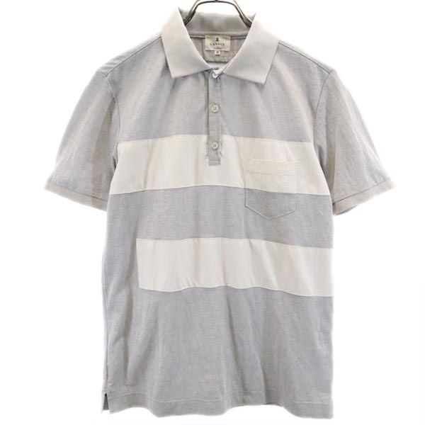 LANVIN en Bleu ランバンオンブルー 日本製 ボーダー 半袖 ポロシャツ 48 グレー×ホワイト メンズ