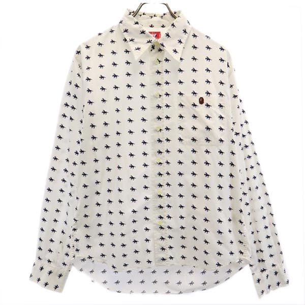 A BATHING APE アベイシングエイプ 日本製 総柄 長袖 シャツ M ホワイト系 メンズ