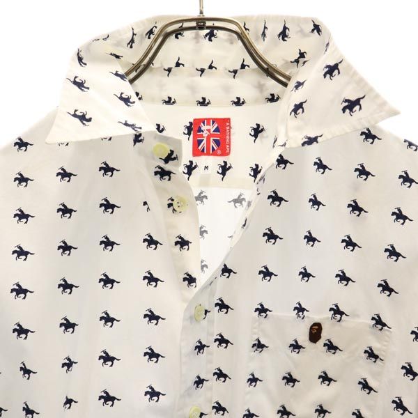 A BATHING APE アベイシングエイプ 日本製 総柄 長袖 シャツ M ホワイト系 メンズ