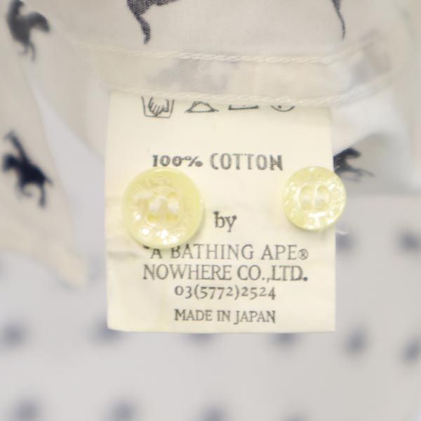 A BATHING APE アベイシングエイプ 日本製 総柄 長袖 シャツ M ホワイト系 メンズ