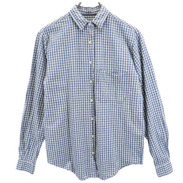 エルエルビーン 80s ヴィンテージ リネンブレンド チェック 長袖 シャツ 6 ブルー系 L.L.Bean レディース