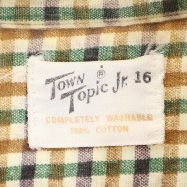 Town Topic 70s 80s ヴィンテージ チェック 長袖 ボタンダウンシャツ 16 ブラウン系 キッズ