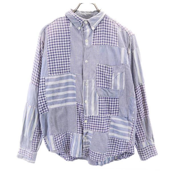 MOVENPICK 80s ヴィンテージ チェック 長袖 パッチワーク ボタンダウンシャツ M ブルー系 ヴィンテージ メンズ