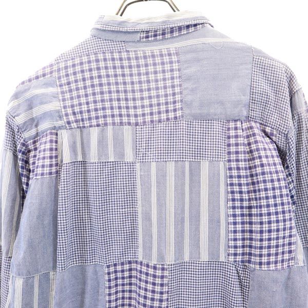 MOVENPICK 80s ヴィンテージ チェック 長袖 パッチワーク ボタンダウンシャツ M ブルー系 ヴィンテージ メンズ