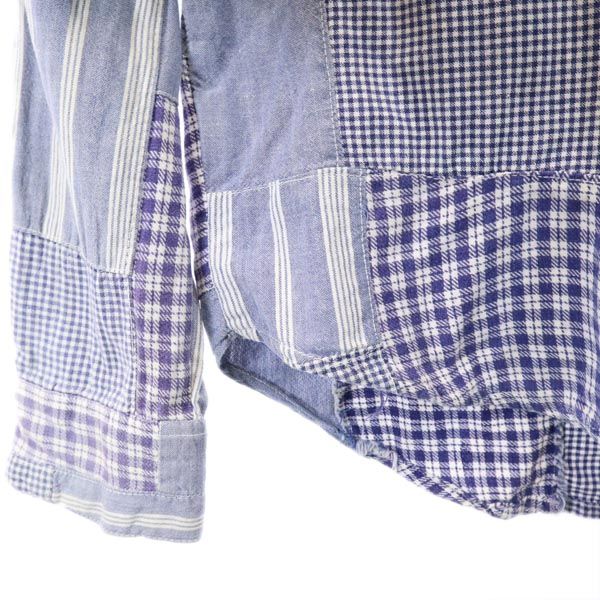 MOVENPICK 80s ヴィンテージ チェック 長袖 パッチワーク ボタンダウンシャツ M ブルー系 ヴィンテージ メンズ