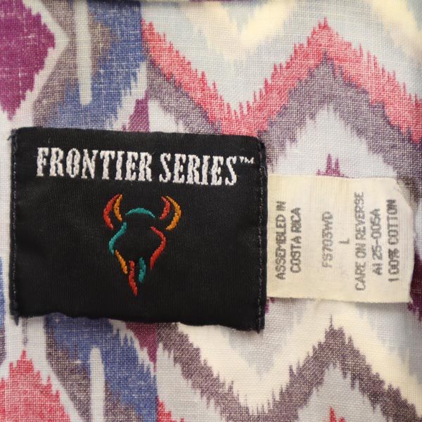 FRONTIER SERIES フロンティアシリーズ 80s ヴィンテージ 総柄 長袖 ボタンダウンシャツ L グレー×レッド×ブルー系 メンズ