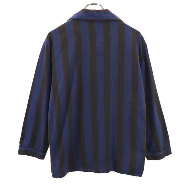 Byford バイフォード ヴィンテージ ストライプ柄 長袖 スキッパーカラー シャツ S ネイビー×ブラック ルームウェア ナイトウェア メンズ