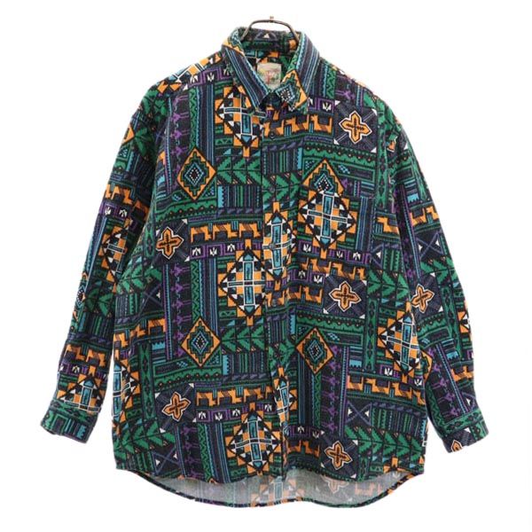 DIE TRAEVMEN DEN KNABEN 80s ヴィンテージ 総柄 長袖 シャツ F ブラック×グリーン系 他 DIE TRAEVMEN DEN KNABEN メンズ