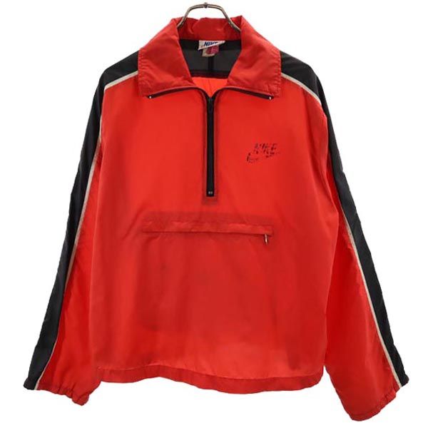 NIKE ナイキ 70s オレンジスオッシュ ヴィンテージ USA製 長袖 パッカブル ハーフジップ アノラックパーカー M レッド プルオーバー メンズ