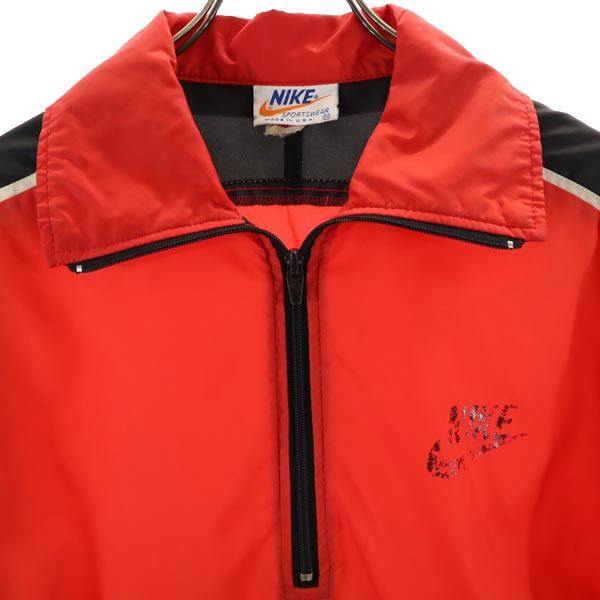 NIKE ナイキ 70s オレンジスオッシュ ヴィンテージ USA製 長袖 パッカブル ハーフジップ アノラックパーカー M レッド プルオーバー メンズ