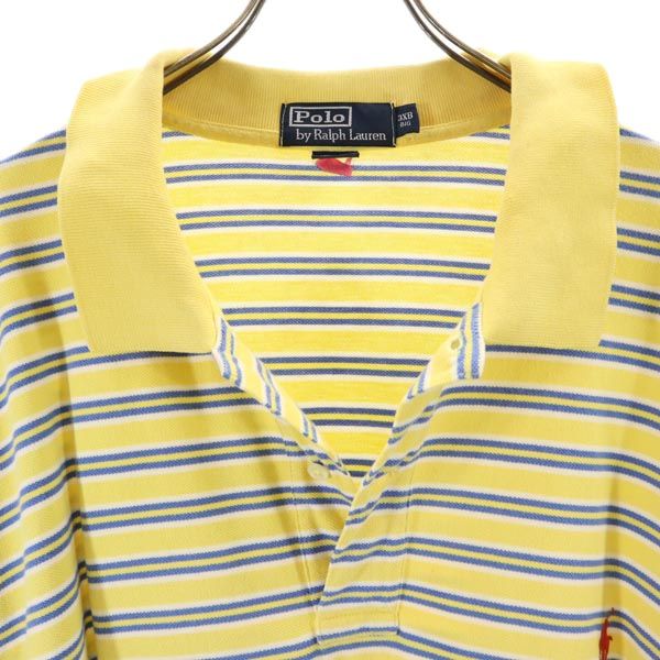ポロバイラルフローレン ボーダー 半袖 ポロシャツ 3XB イエロー系 Polo by Ralph Lauren 鹿の子 ビッグサイズ メンズ