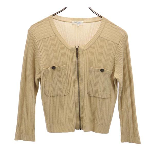 LANVIN en Bleu ランバンオンブルー 日本製 長袖 ニットジャケット 38 ベージュ ショート丈 レディース