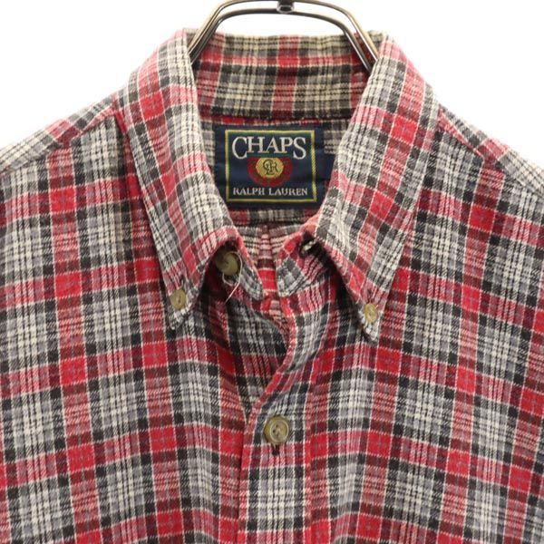 CHAPS チャップス チェック 長袖 ボタンダウンシャツ M レッド系 メンズ