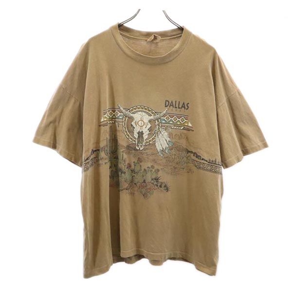 SANSEGAL 90s オールド USA製 ネイティブプリント 半袖 Tシャツ XL ブラウン系 SANSEGAL メンズ