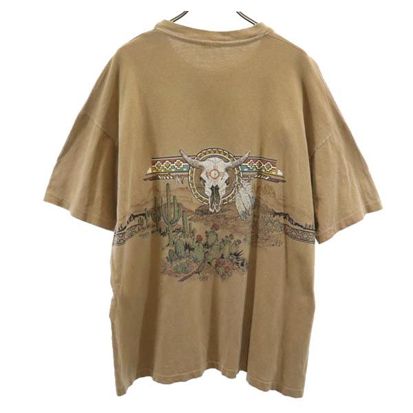 SANSEGAL 90s オールド USA製 ネイティブプリント 半袖 Tシャツ XL ブラウン系 SANSEGAL メンズ