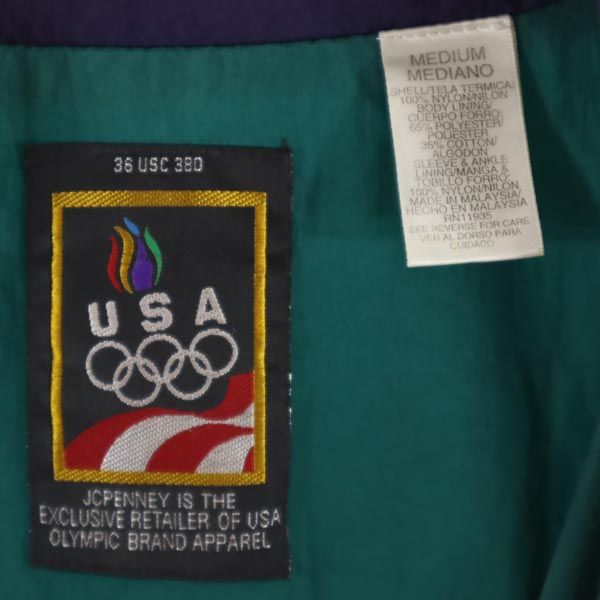 JCPenney ジェイシーペニー 80s ヴィンテージ USAオリンピック 長袖 ナイロンジャケット M グリーン×ボルドー 他 メンズ