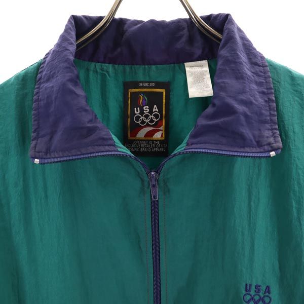 JCPenney ジェイシーペニー 80s ヴィンテージ USAオリンピック 長袖 ナイロンジャケット M グリーン×ボルドー 他 メンズ