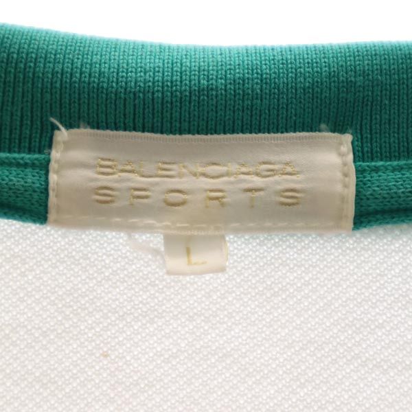 バレンシア スポーツ 長袖 ポロシャツ L ホワイト BALENCIAGA SPORTS 鹿の子 レディース
