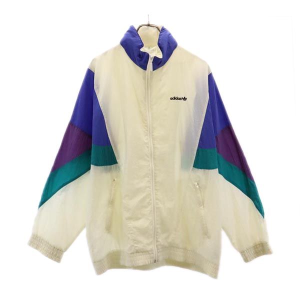 adidas アディダス 80s 万国旗タグ ヴィンテージ ナイロンジャケット M ホワイト系 フード メンズ