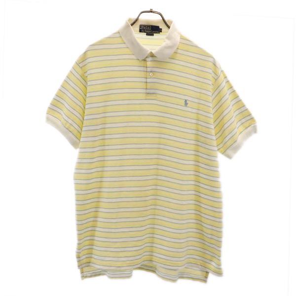 ポロバイラルフローレン ボーダー柄 半袖 ポロシャツ XL イエロー系 Polo by Ralph Lauren 鹿の子 メンズ