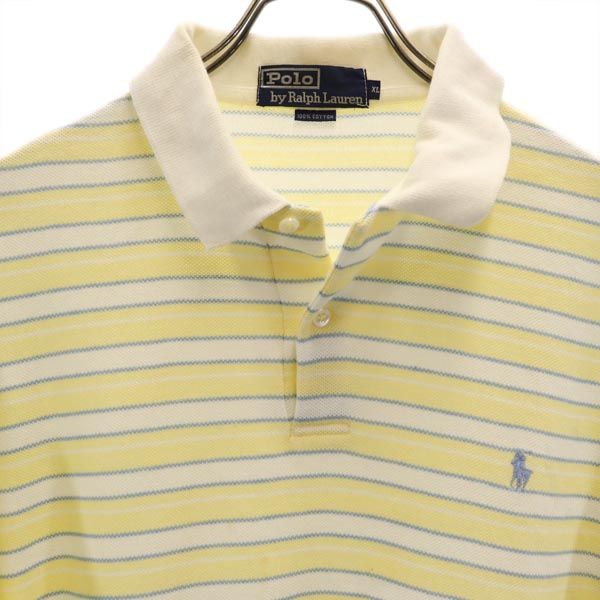 ポロバイラルフローレン ボーダー柄 半袖 ポロシャツ XL イエロー系 Polo by Ralph Lauren 鹿の子 メンズ