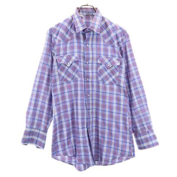 VINTAGE ヴィンテージ 70s 80s チェック 長袖 ウエスタンシャツ ブルー系 メンズ