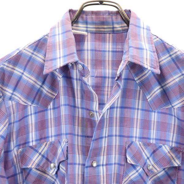 VINTAGE ヴィンテージ 70s 80s チェック 長袖 ウエスタンシャツ ブルー系 メンズ