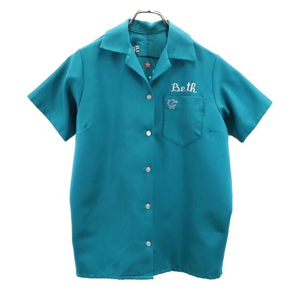 Beth 80s ヴィンテージ 半袖 ボーリング シャツ グリーン系 オープンカラー レディース