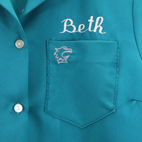 Beth 80s ヴィンテージ 半袖 ボーリング シャツ グリーン系 オープンカラー レディース