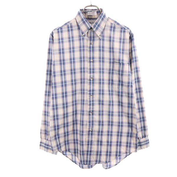 SUPERFINE POPLIN Maloufs 80s ヴィンテージ USA製 チェック柄 長袖 ボタンダウンシャツ M ブルー系 メンズ