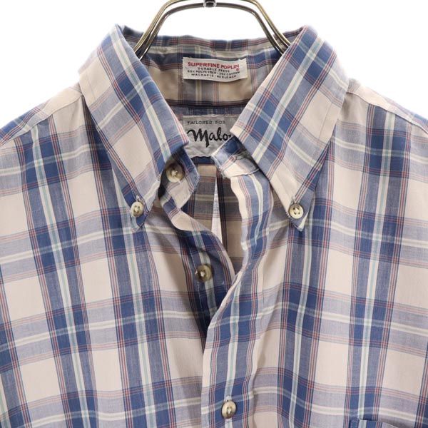 SUPERFINE POPLIN Maloufs 80s ヴィンテージ USA製 チェック柄 長袖 ボタンダウンシャツ M ブルー系 メンズ