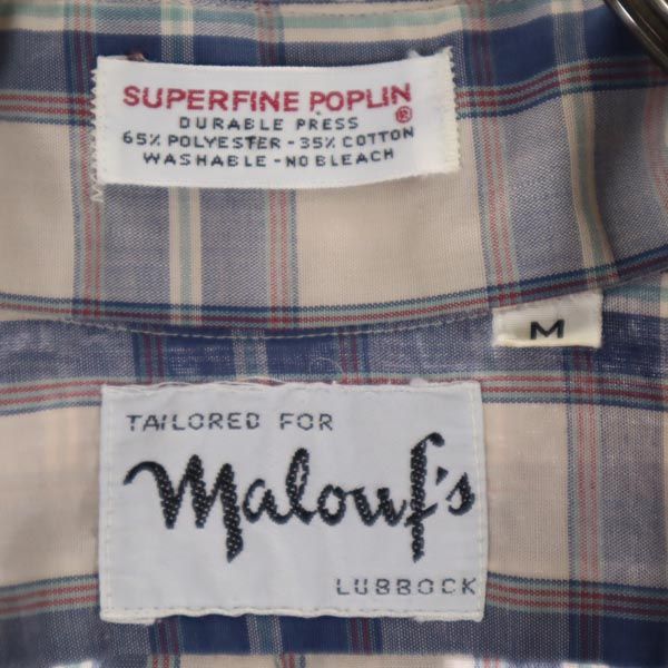 SUPERFINE POPLIN Maloufs 80s ヴィンテージ USA製 チェック柄 長袖 ボタンダウンシャツ M ブルー系 メンズ