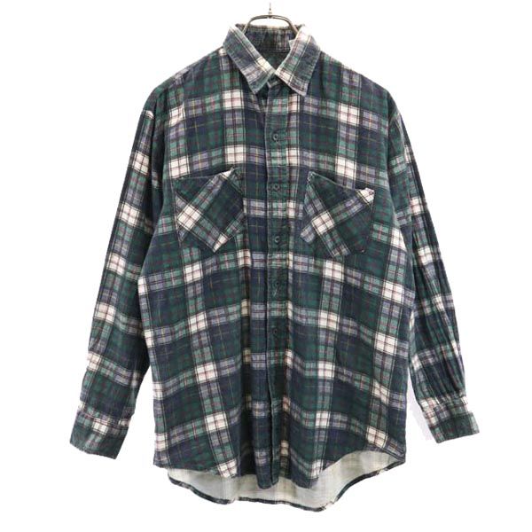 Dickies ディッキーズ 90s オールド チェック 長袖 シャツ M グリーン系 プリントネル メンズ