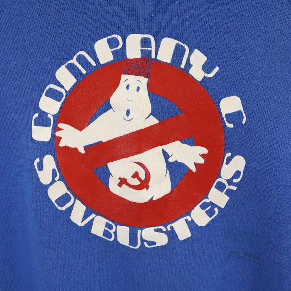 Hanes ヘインズ 80s USA製 プリント 長袖 トレーナー L 青 スウェット 裏起毛 メンズ