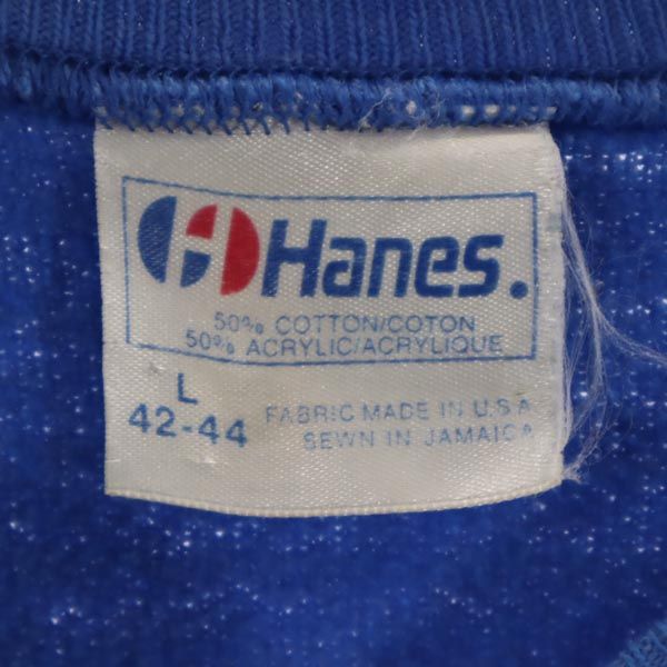 Hanes ヘインズ 80s USA製 プリント 長袖 トレーナー L 青 スウェット 裏起毛 メンズ