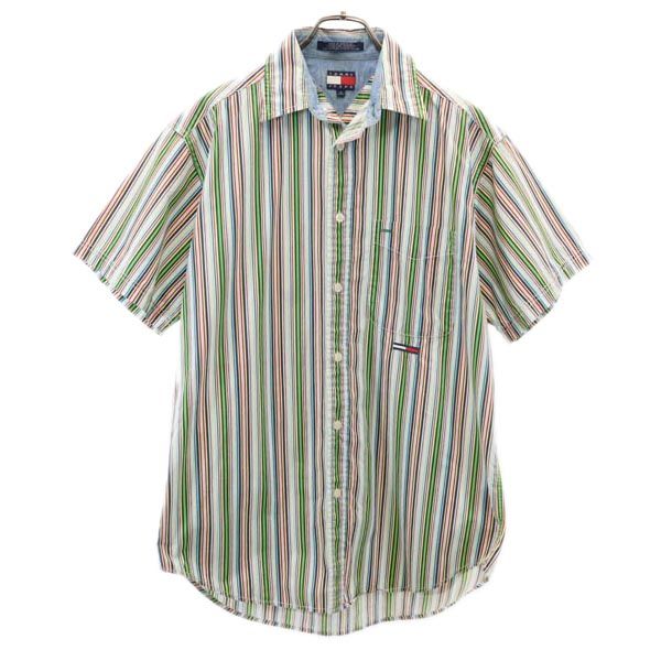 Tommy Jeans トミー ジーンズ 90s オールド フラッグタグ ストライプ柄 半袖 シャツ S TOMMY HILFIGER メンズ
