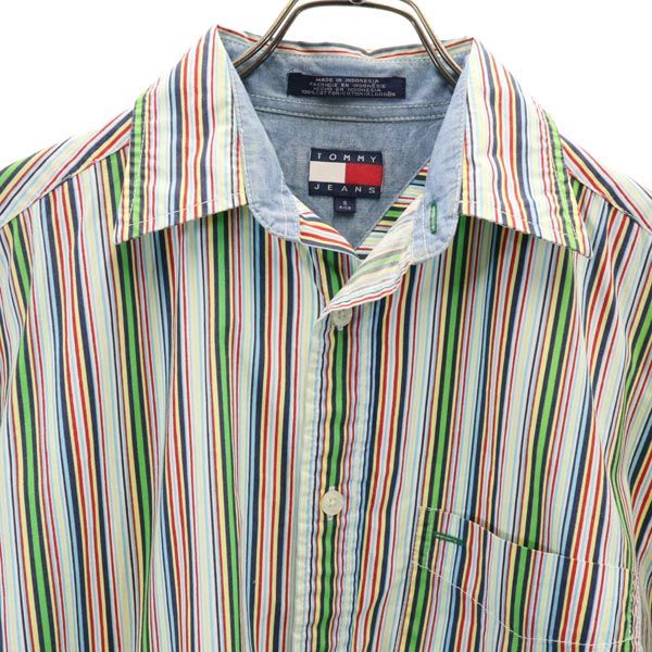 Tommy Jeans トミー ジーンズ 90s オールド フラッグタグ ストライプ柄 半袖 シャツ S TOMMY HILFIGER メンズ