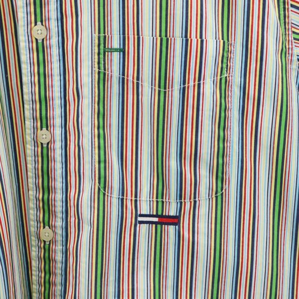 Tommy Jeans トミー ジーンズ 90s オールド フラッグタグ ストライプ柄 半袖 シャツ S TOMMY HILFIGER メンズ