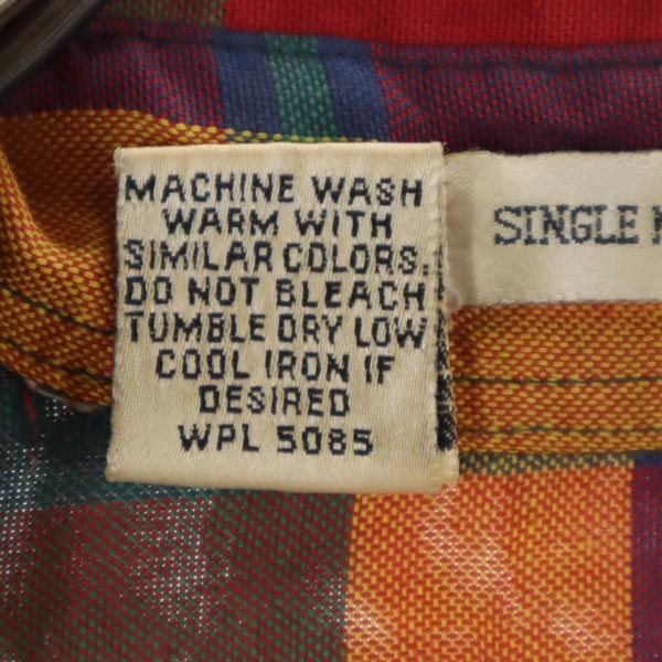 SEARSROEBUCK シアーズローバック 80s ヴィンテージ 緑タグ チェック柄 長袖 ボタンダウンシャツ L 赤系 メンズ