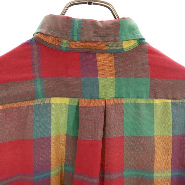 SEARSROEBUCK シアーズローバック 80s ヴィンテージ 緑タグ チェック柄 長袖 ボタンダウンシャツ L 赤系 メンズ