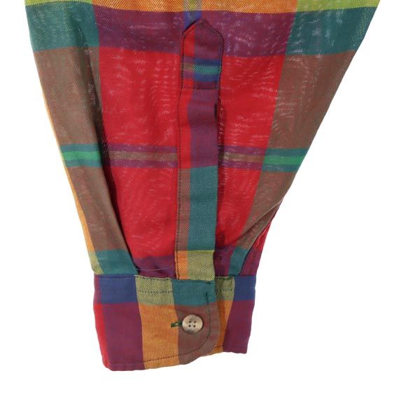 SEARSROEBUCK シアーズローバック 80s ヴィンテージ 緑タグ チェック柄 長袖 ボタンダウンシャツ L 赤系 メンズ