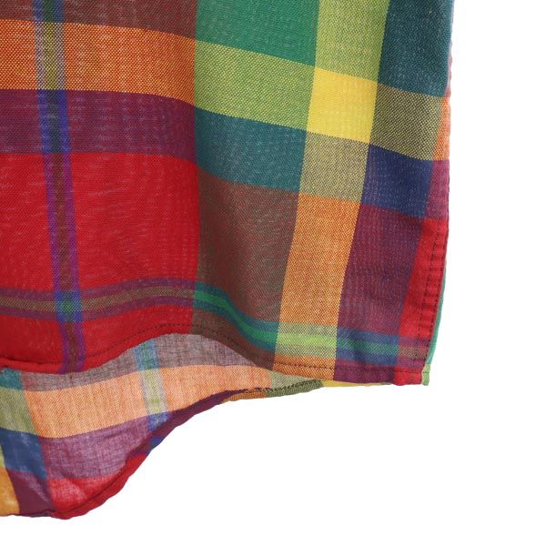 SEARSROEBUCK シアーズローバック 80s ヴィンテージ 緑タグ チェック柄 長袖 ボタンダウンシャツ L 赤系 メンズ