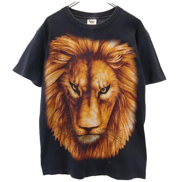 TENNESSEE RIVER テネシーリバー 90s オールド USA製 ライオン柄 プリント 半袖 Tシャツ M ブラック系 メンズ