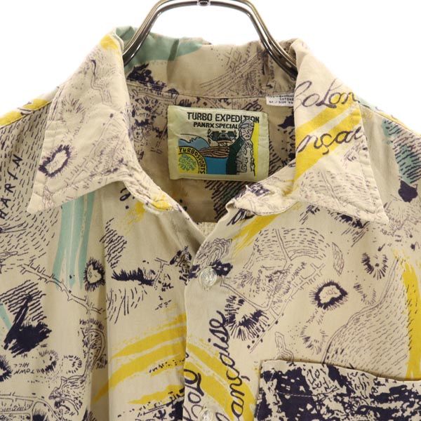 TURBO EXPEDITON 90s オールド 総柄 半袖 シャツ 39/40 ベージュ メンズ