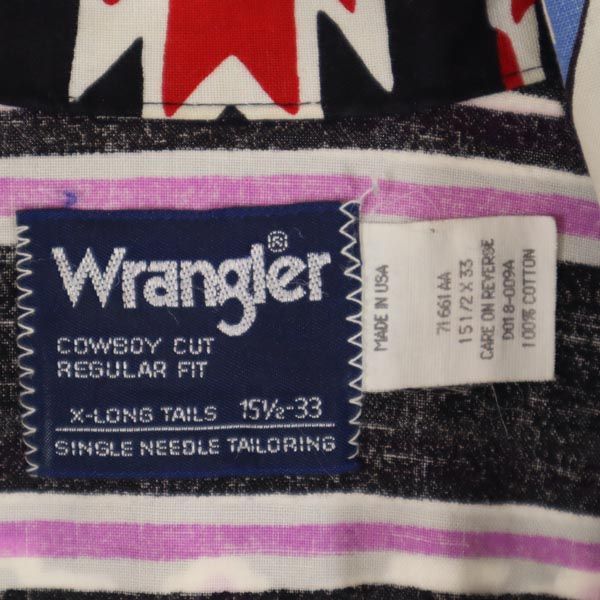 Wrangler ラングラー 90s オールド USA製 総柄 長袖 ボタンダウンシャツ 15 1/2-33 ウエスタン風 メンズ