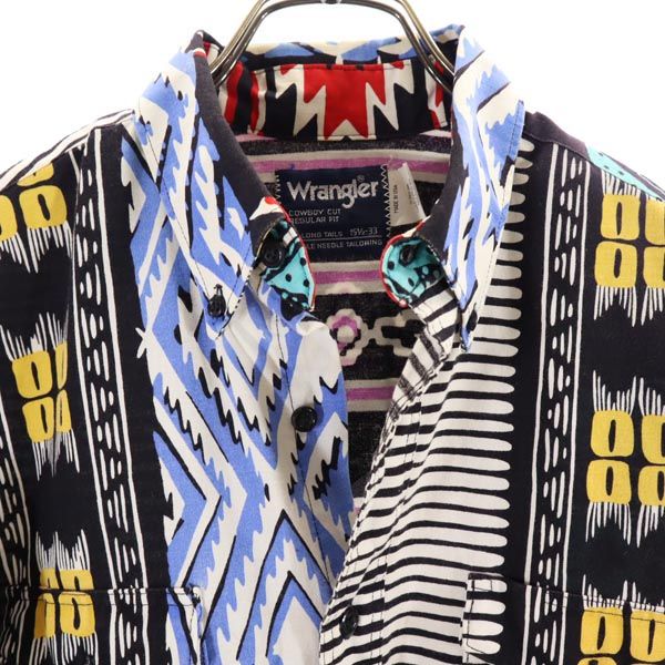 Wrangler ラングラー 90s オールド USA製 総柄 長袖 ボタンダウンシャツ 15 1/2-33 ウエスタン風 メンズ