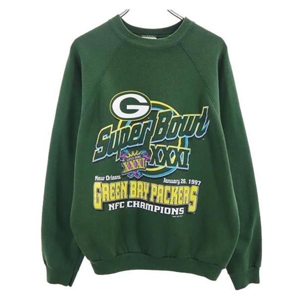 TULTEX タルテックス 90s オールド プリント 長袖 トレーナー L グリーン系 スウェット 裏起毛 メンズ