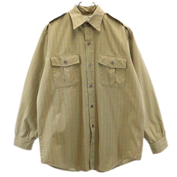 Eddie Bauer エディーバウアー 80s ヴィンテージ 長袖 ミリタリーシャツ カーキ系 メンズ