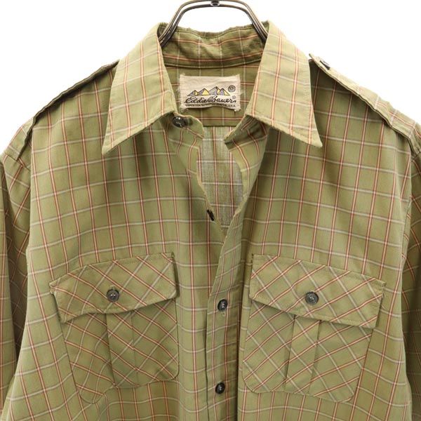 Eddie Bauer エディーバウアー 80s ヴィンテージ 長袖 ミリタリーシャツ カーキ系 メンズ