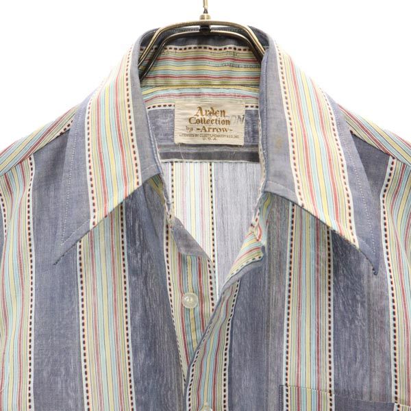 ARROW アロー 70s ヴィンテージ ストライプ柄 長袖 シャツ ネイビー系 メンズ
